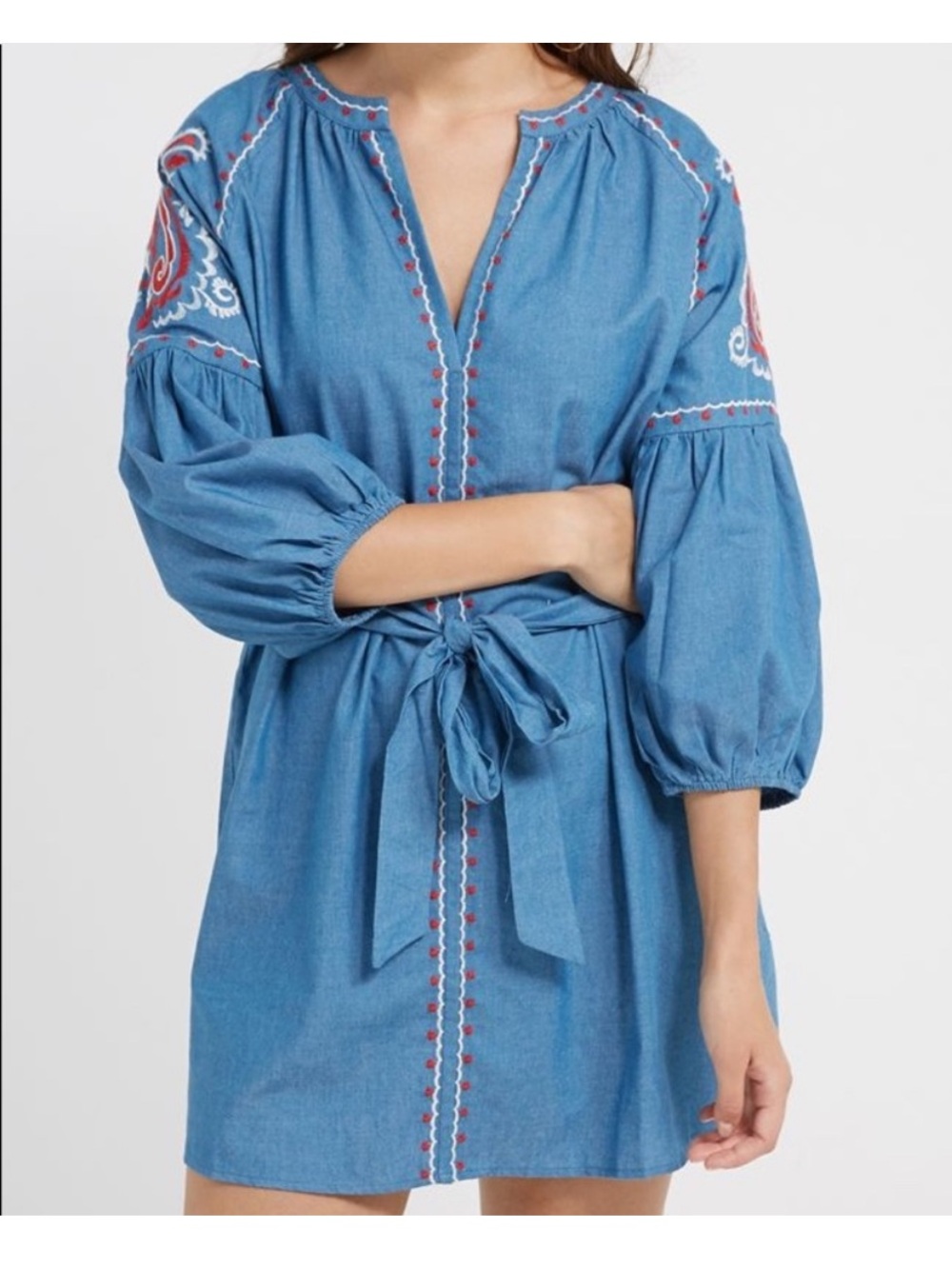 Forever 21 Blue Embroidered Chambray Boho Tunic Dress / Top - Size M